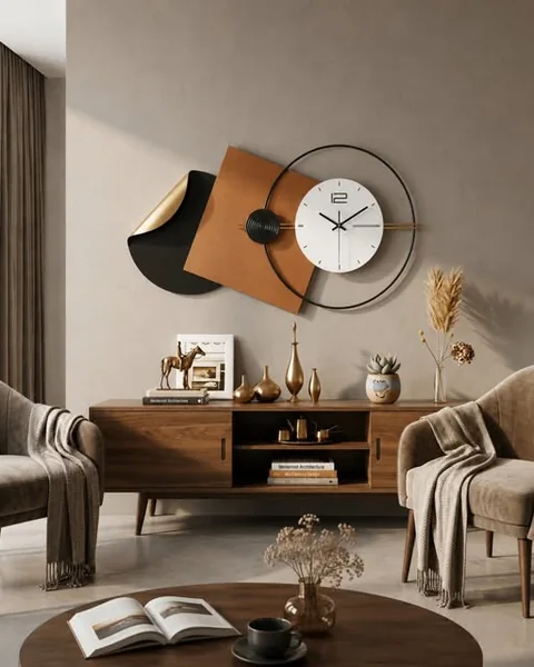 Modern Abstract Geometric Wall Clock with Metal Hoop