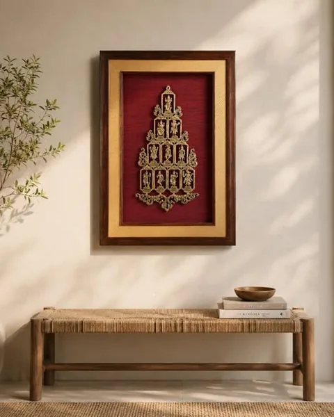 Gold temple-style art on a red background; no confident catalog match