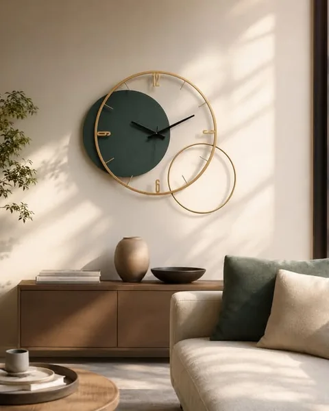 Minimal Green and Gold Wall Clock