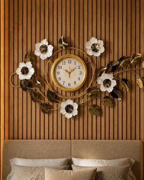 Gold & white floral clock